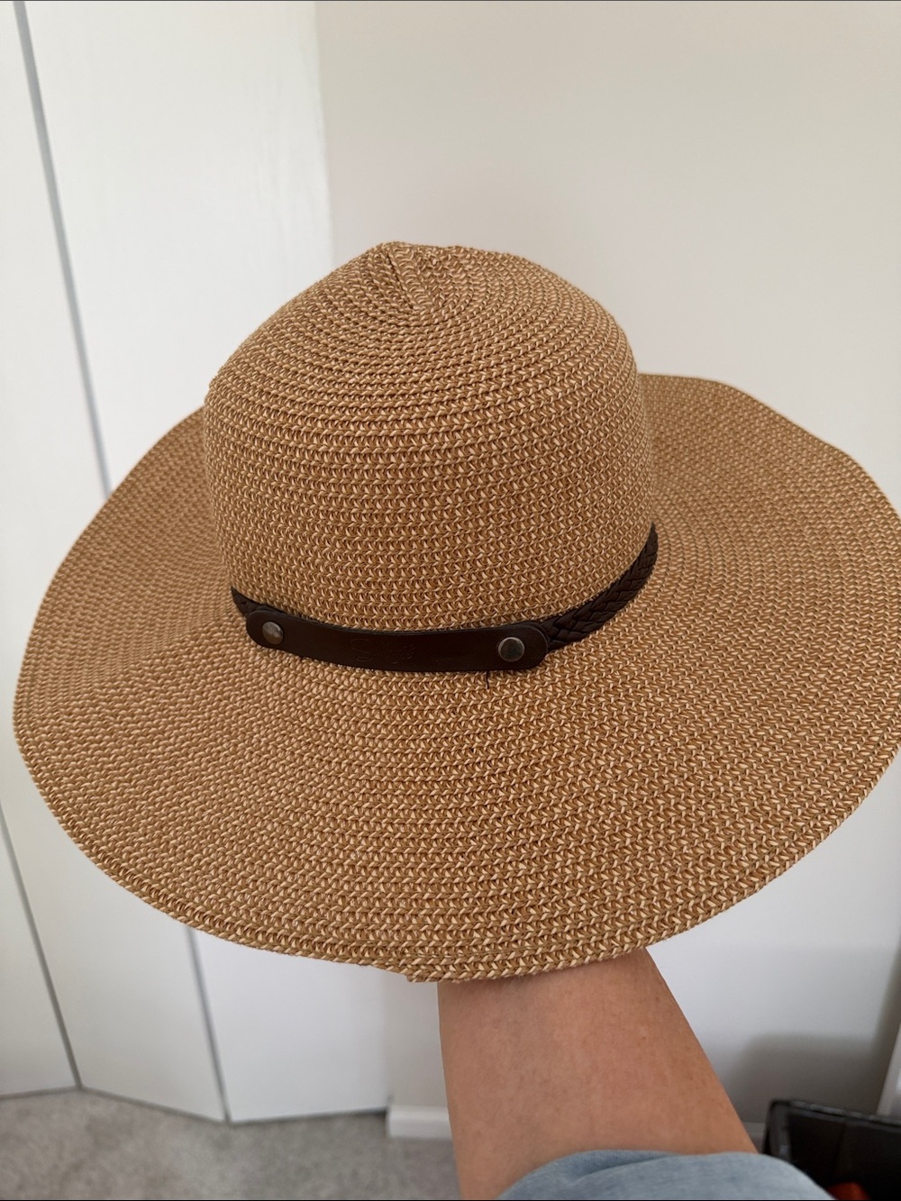 Classic Straw Sun Hat with Brown Braid Trim - Women's Beach Hat. Packable - Picture 3 of 5